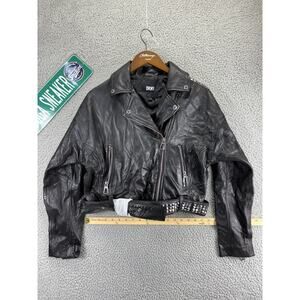 DKNY Moto Jacket Studded 100% Sheep Genuine Leather Womens Small Black NEW S